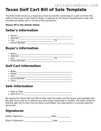 Legal  Golf Cart Bill of Sale Document for Texas