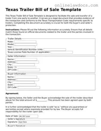 Legal  Trailer Bill of Sale Document for Texas