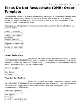 Legal  Do Not Resuscitate Order Document for Texas