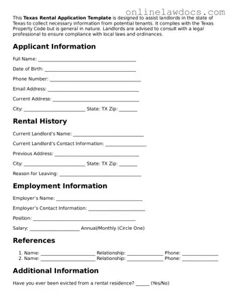 Legal  Rental Application Document for Texas