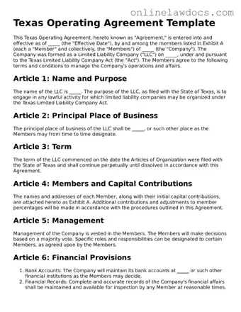 Legal  Operating Agreement Document for Texas