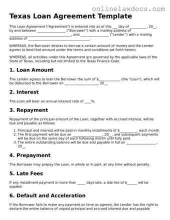 Legal  Loan Agreement Document for Texas