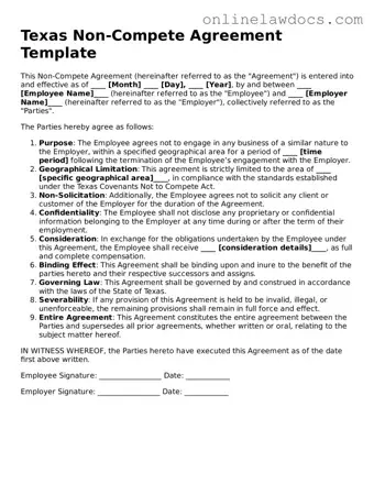 Legal  Non-compete Agreement Document for Texas