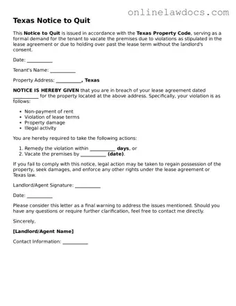 Legal  Notice to Quit Document for Texas