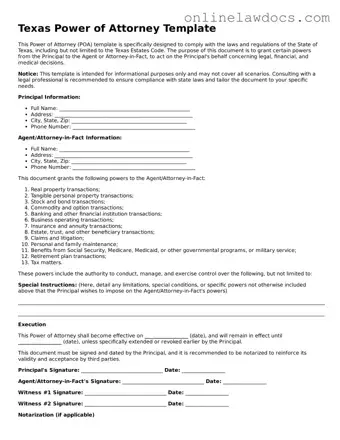 Legal  Power of Attorney Document for Texas