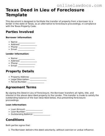 Legal  Deed in Lieu of Foreclosure Document for Texas