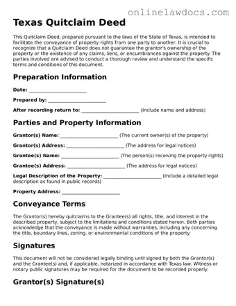 Legal  Quitclaim Deed Document for Texas
