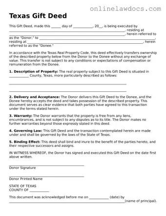 Legal  Gift Deed Document for Texas