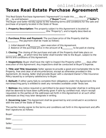 Legal  Real Estate Purchase Agreement Document for Texas