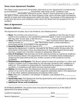 Legal  Lease Agreement Document for Texas