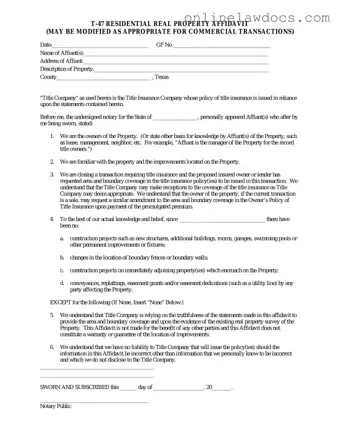 Fill a Valid Texas residential property affidavit T-47 Form