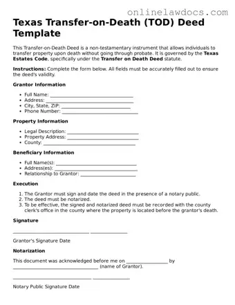 Legal  Transfer-on-Death Deed Document for Texas