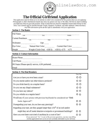 Fill a Valid Girlfriend Application Form