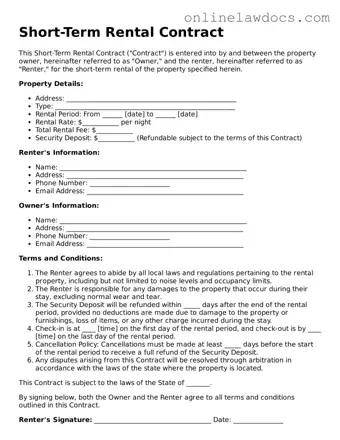 Free Short-Term Rental Contract Document