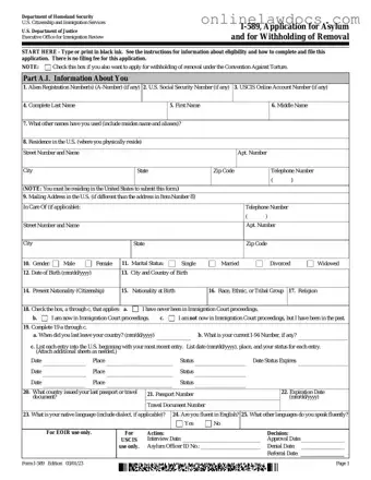 Fill a Valid USCIS I-589 Form