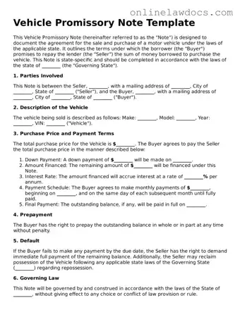 Free Promissory Note for a Car Document