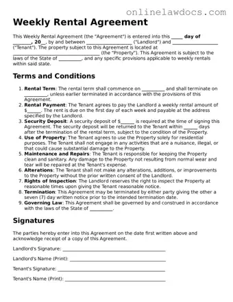Free Weekly Rental Agreement Document