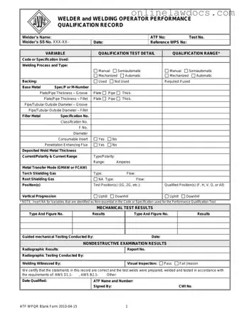 Fill a Valid Welder Performance Qualification Record Form