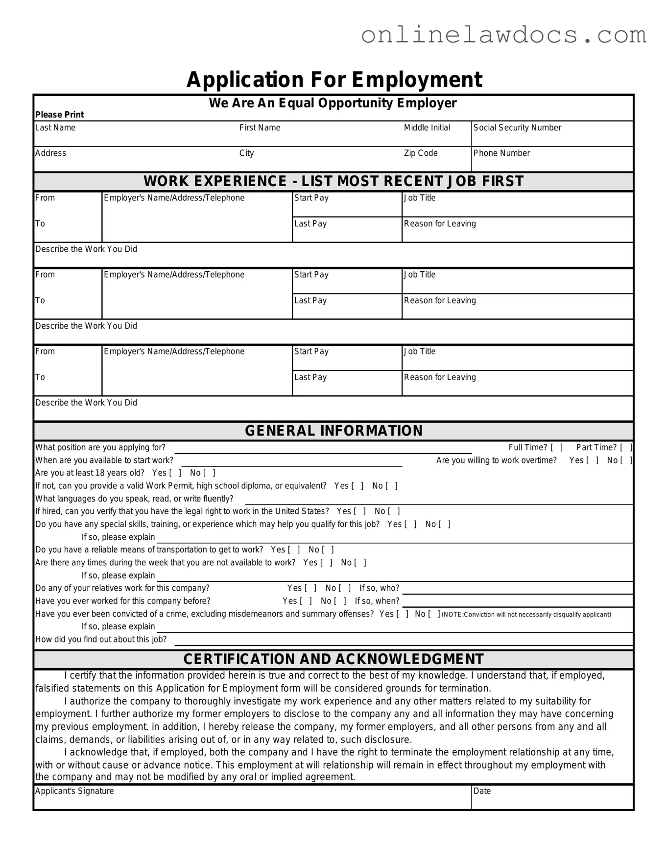 Fill a Valid Spanish Application Employment Form