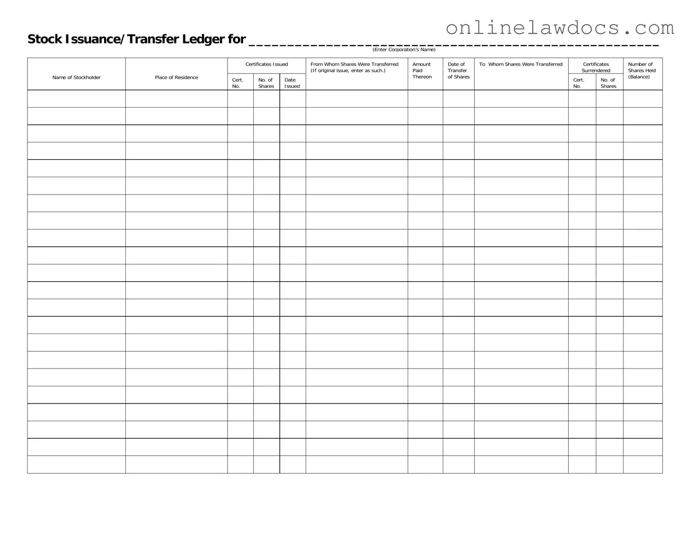 Fill a Valid Stock Transfer Ledger Form