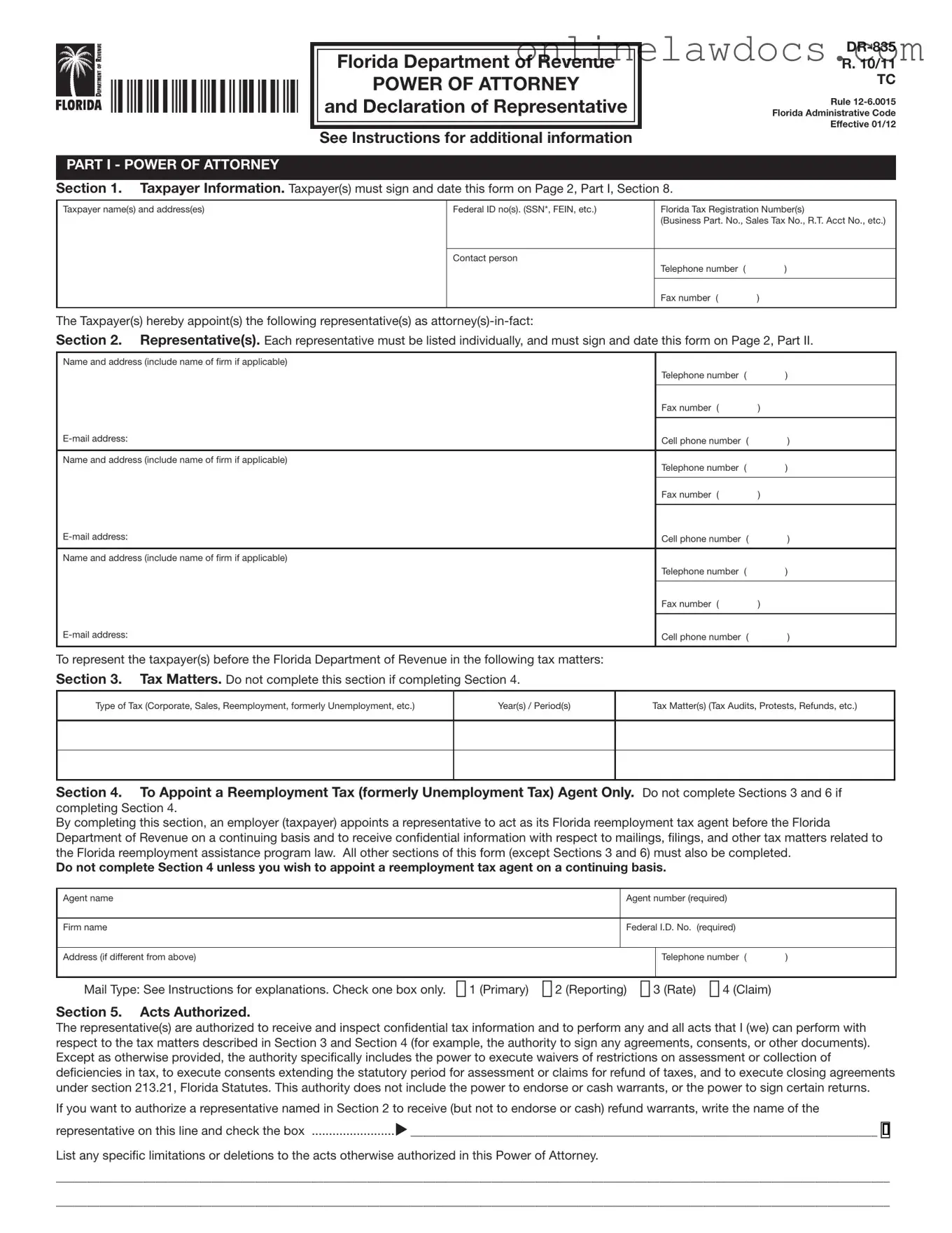 Fill a Valid Tax POA dr 835 Form
