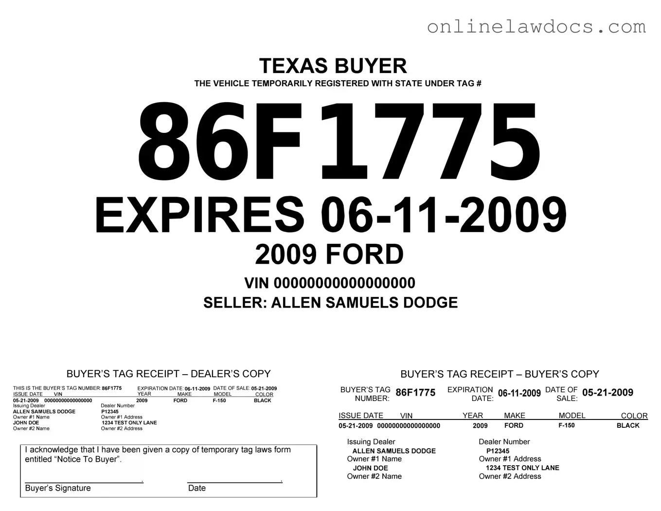 Fill a Valid Texas Temporary Tag Form