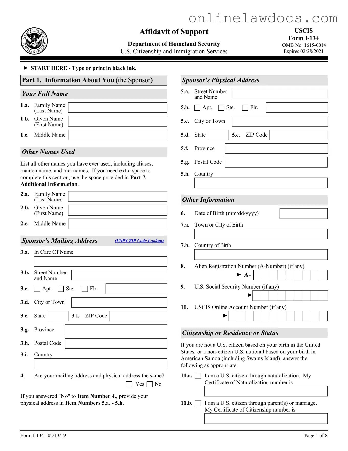 Fill a Valid USCIS I-134 Form