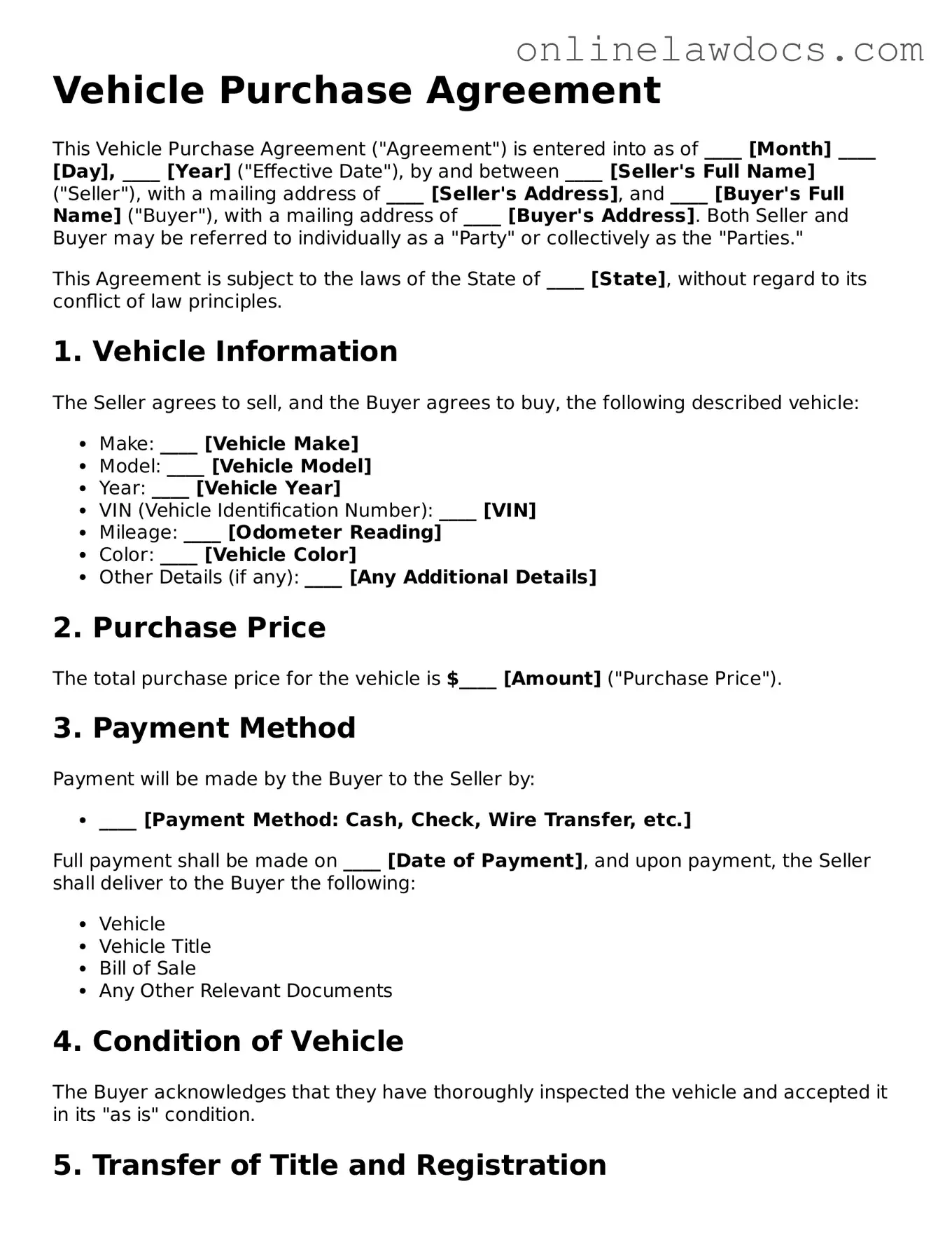 Free Vehicle Purchase Agreement Document