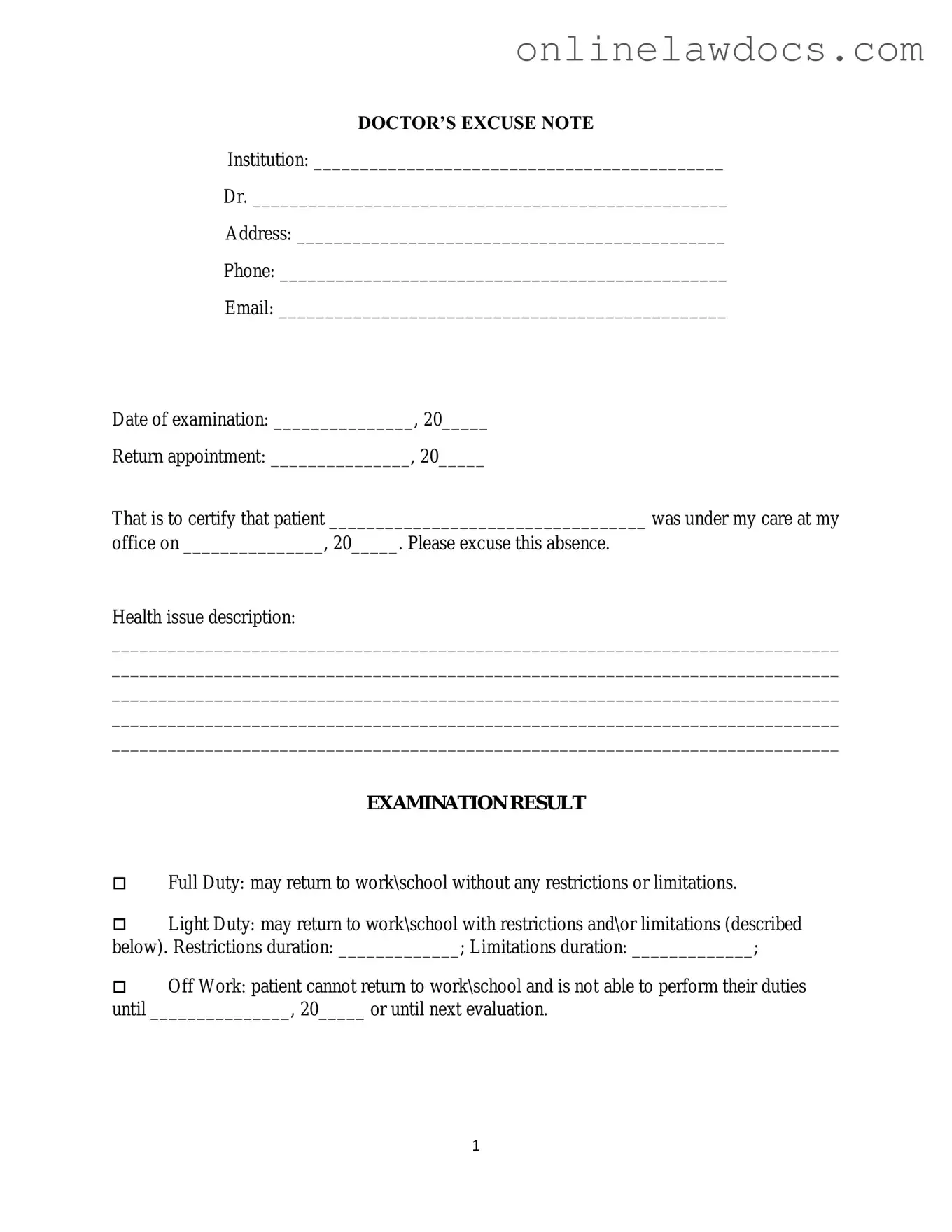 Fill a Valid Doctors Excuse Note Form